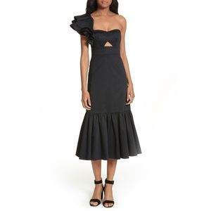 Rebecca Taylor One-Shoulder Ruffled Midi Dress